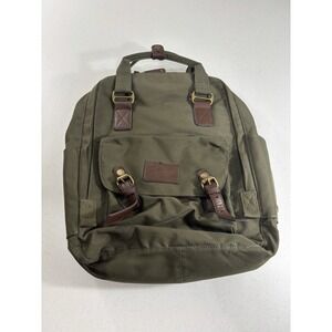 Florsheim Backpack Green Canvas Brown Leather Laptop Bag School Organizer READ!